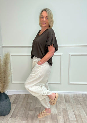 Larisa Quirky Linen Barrel Cocoon Pants 8-14 Sand