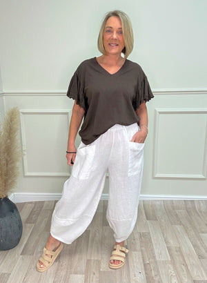 Larisa Quirky Linen Barrel Cocoon Pants 8-14 White