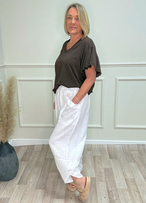 Larisa Quirky Linen Barrel Cocoon Pants 8-14 White