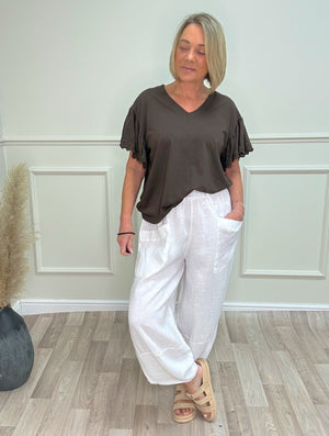 Larisa Quirky Linen Barrel Cocoon Pants 8-14 White