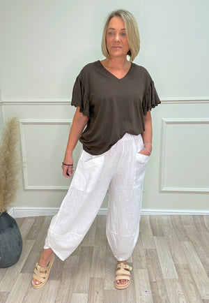 Larisa Quirky Linen Barrel Cocoon Pants 8-14 White