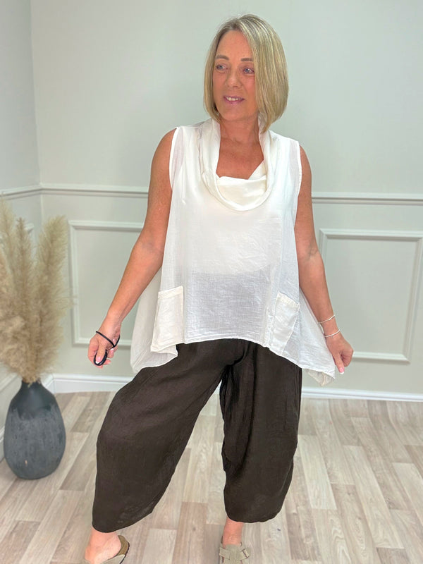 Amara Cowl Neck Cotton Top – Cream