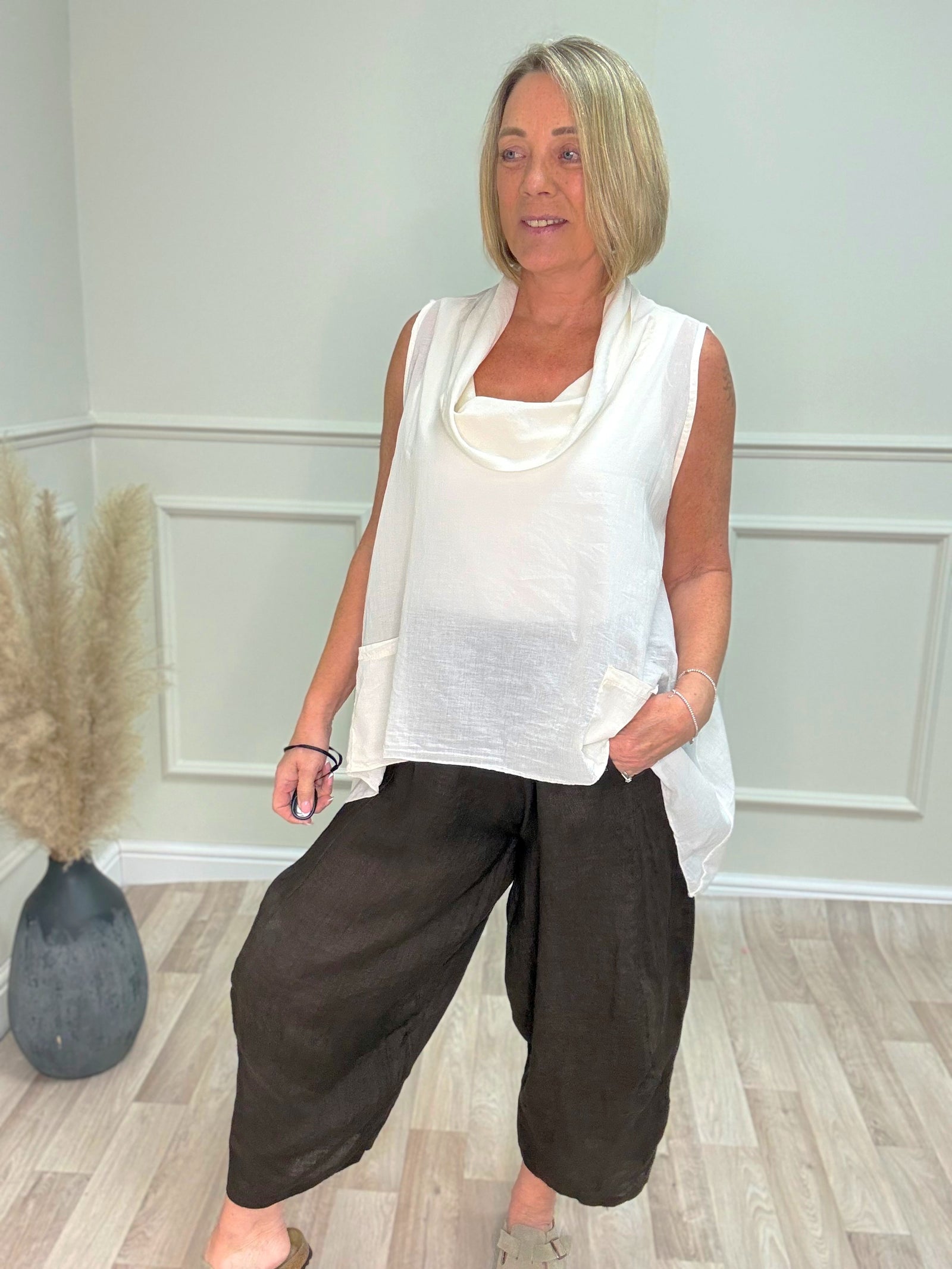 Amara Cowl Neck Cotton Top – Cream