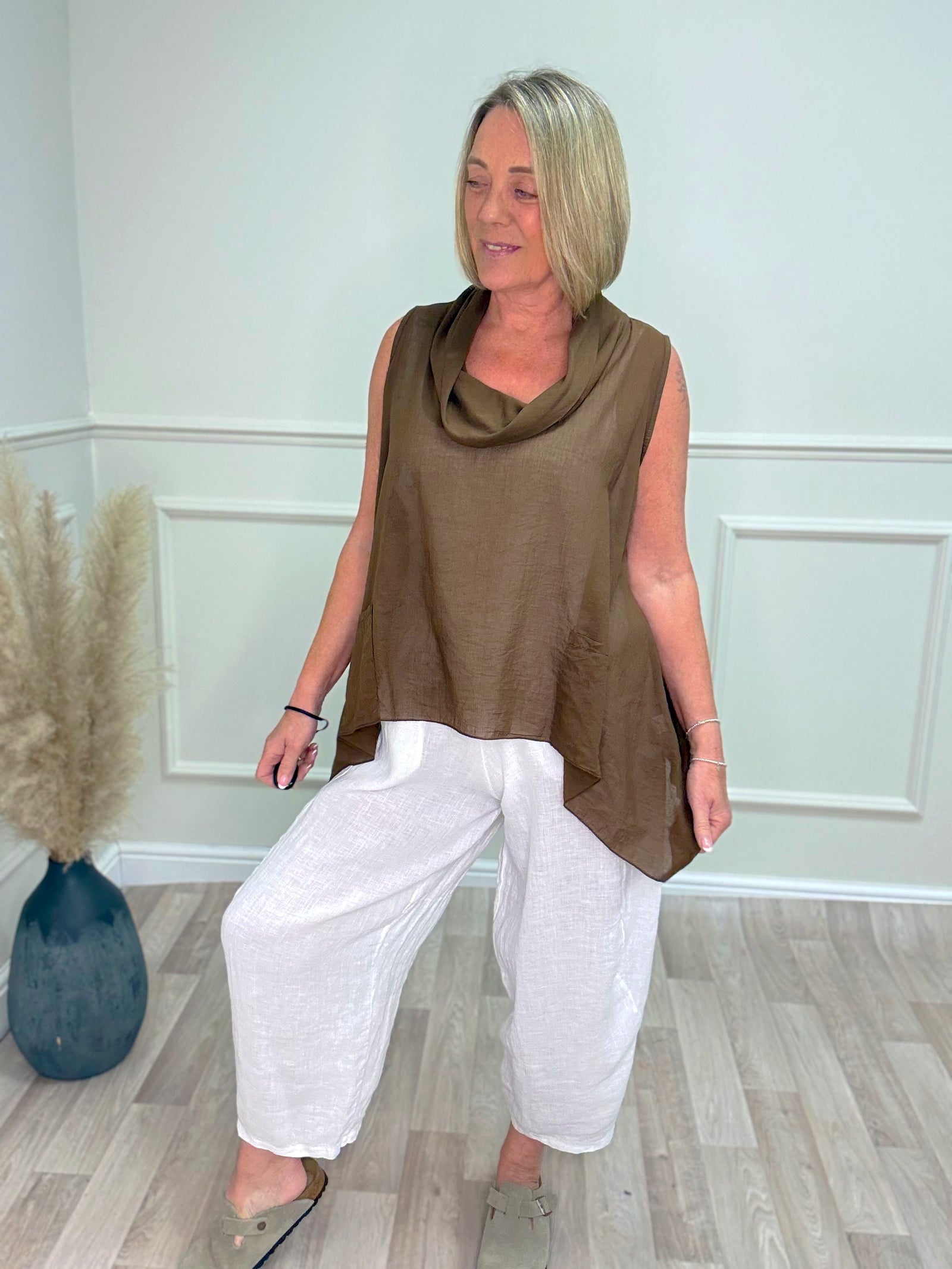 Amara Cowl Neck Cotton Top – Chocolate