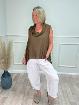 Amara Cowl Neck Cotton Top – Chocolate