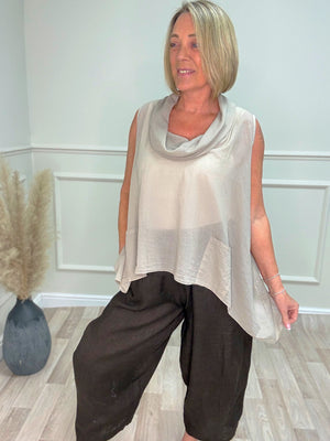 Amara Cowl Neck Cotton Top – Mocha