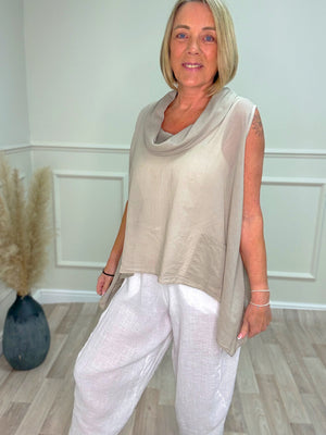 Amara Cowl Neck Cotton Top – Mocha
