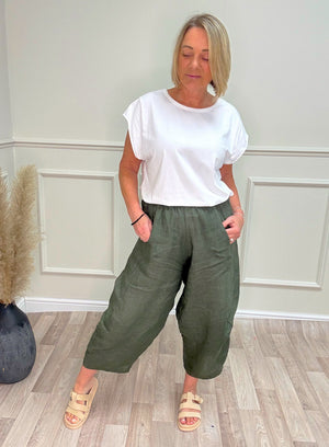 Georgia Linen Cocoon Trousers / Joggers – Sizes 8–16 Khaki
