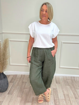 Georgia Linen Cocoon Trousers / Joggers – Sizes 8–16 Khaki