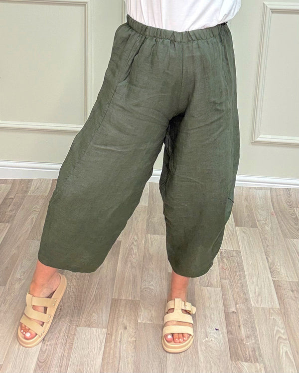 Georgia Linen Cocoon Trousers / Joggers – Sizes 8–16 Khaki