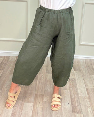 Georgia Linen Cocoon Trousers / Joggers – Sizes 8–16 Khaki