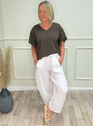 Georgia Linen Barrel Cocoon Trousers / Joggers – Sizes 8–16 White