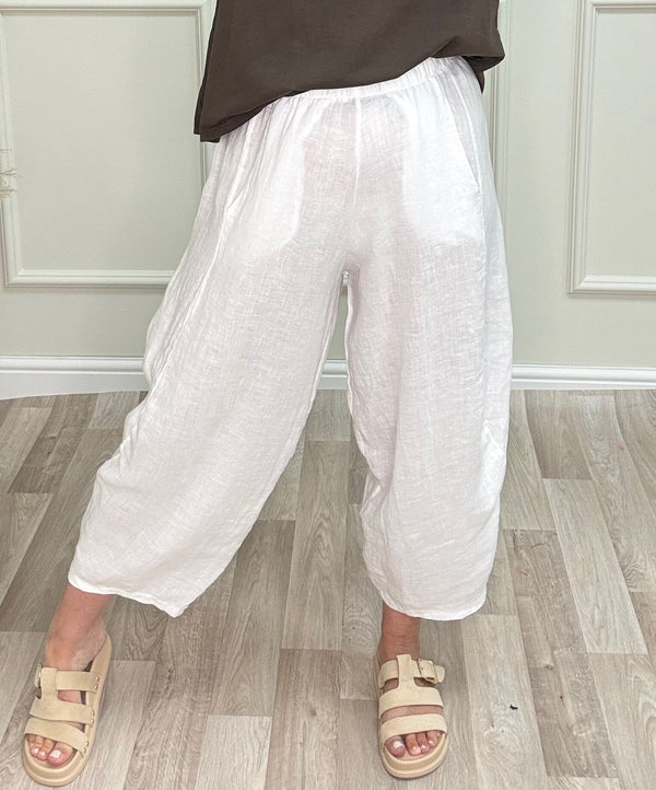 Georgia Linen Cocoon Trousers / Joggers – Sizes 8–16 White