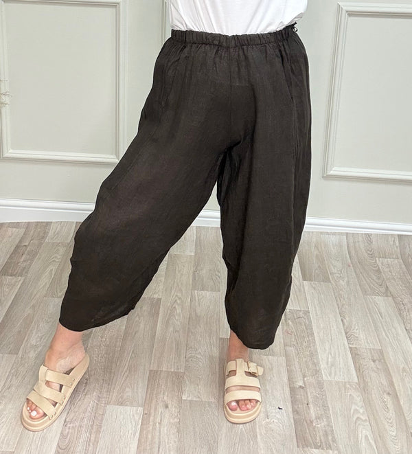 Georgia Linen Cocoon Trousers / Joggers – Sizes 8–16 Chocolate