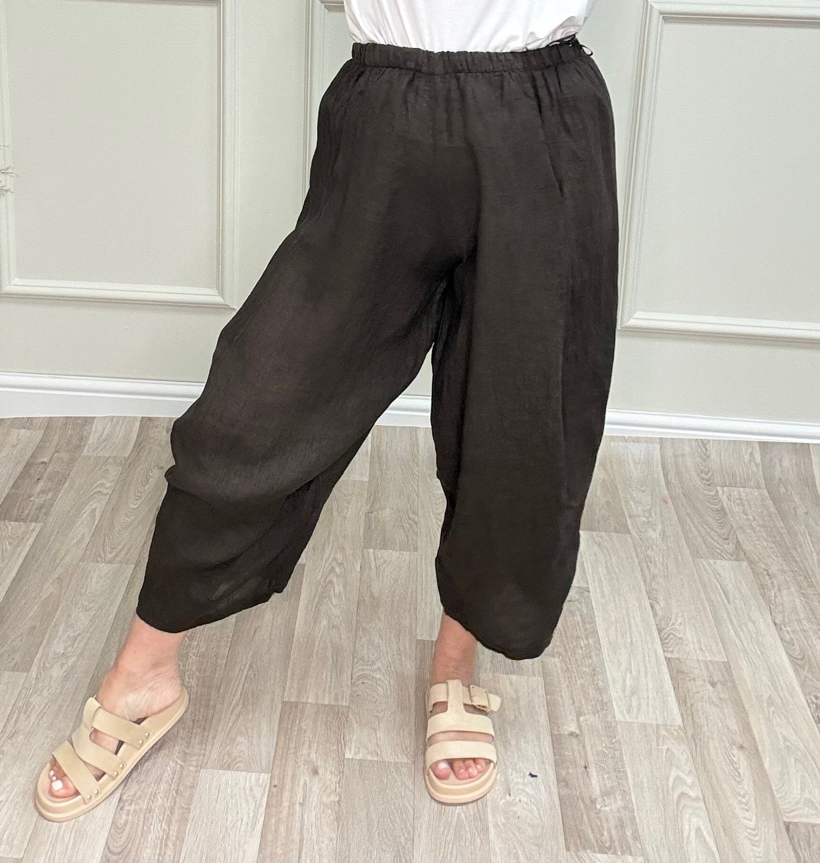 Georgia Linen Barrel Cocoon Trousers / Joggers – Sizes 8–16 Chocolate