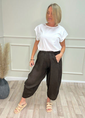 Georgia Linen Barrel Cocoon Trousers / Joggers – Sizes 8–16 Chocolate