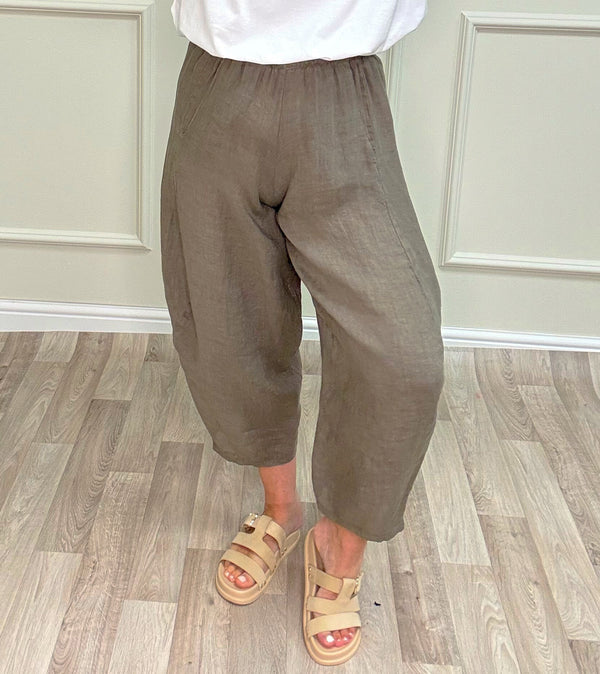 Georgia Linen Cocoon Trousers / Joggers – Sizes 8–16 Mocha