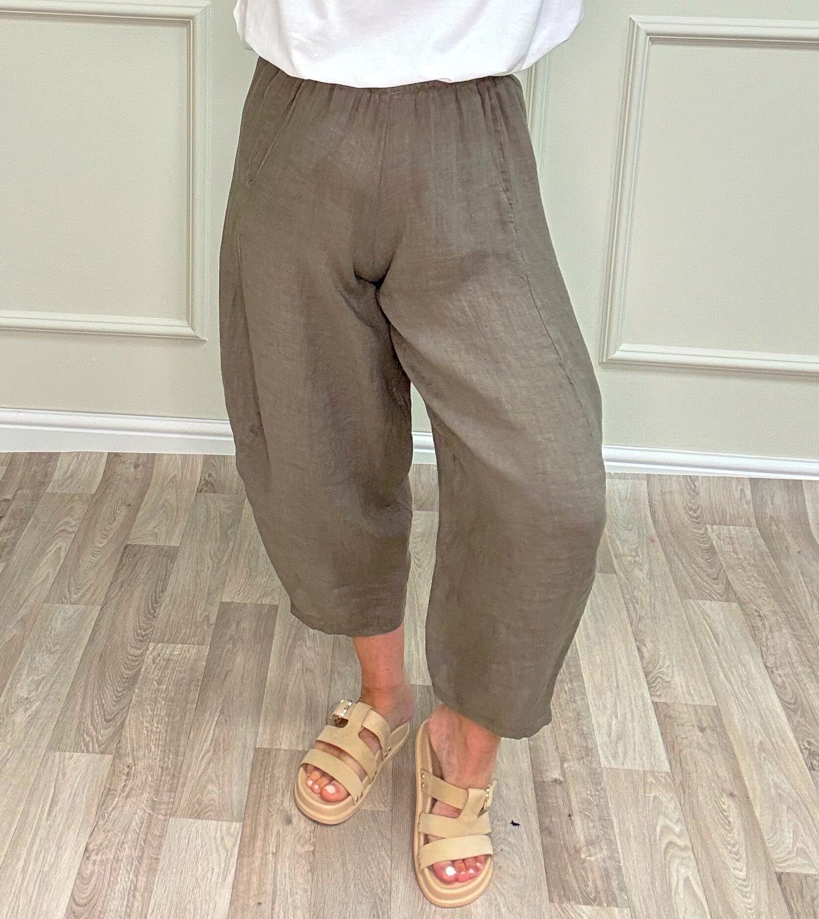 Georgia Linen Barrel Cocoon Trousers / Joggers – Sizes 8–16 Mocha