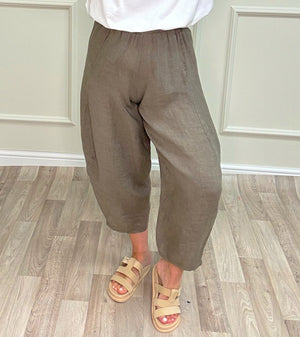 Georgia Linen Cocoon Trousers / Joggers – Sizes 8–16 Mocha