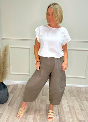 Georgia Linen Cocoon Trousers / Joggers – Sizes 8–16 Mocha