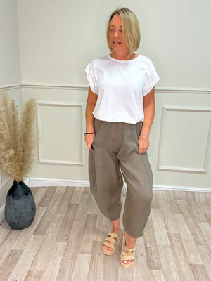 Georgia Linen Cocoon Trousers / Joggers – Sizes 8–16 Mocha