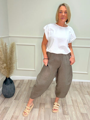 Georgia Linen Cocoon Trousers / Joggers – Sizes 8–16 Mocha
