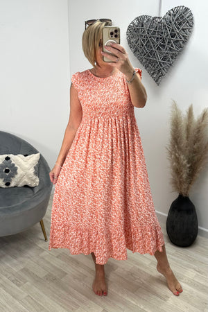 Irina Ditsy Print Midi Dress 8-16 Peach - Susie's Boutique