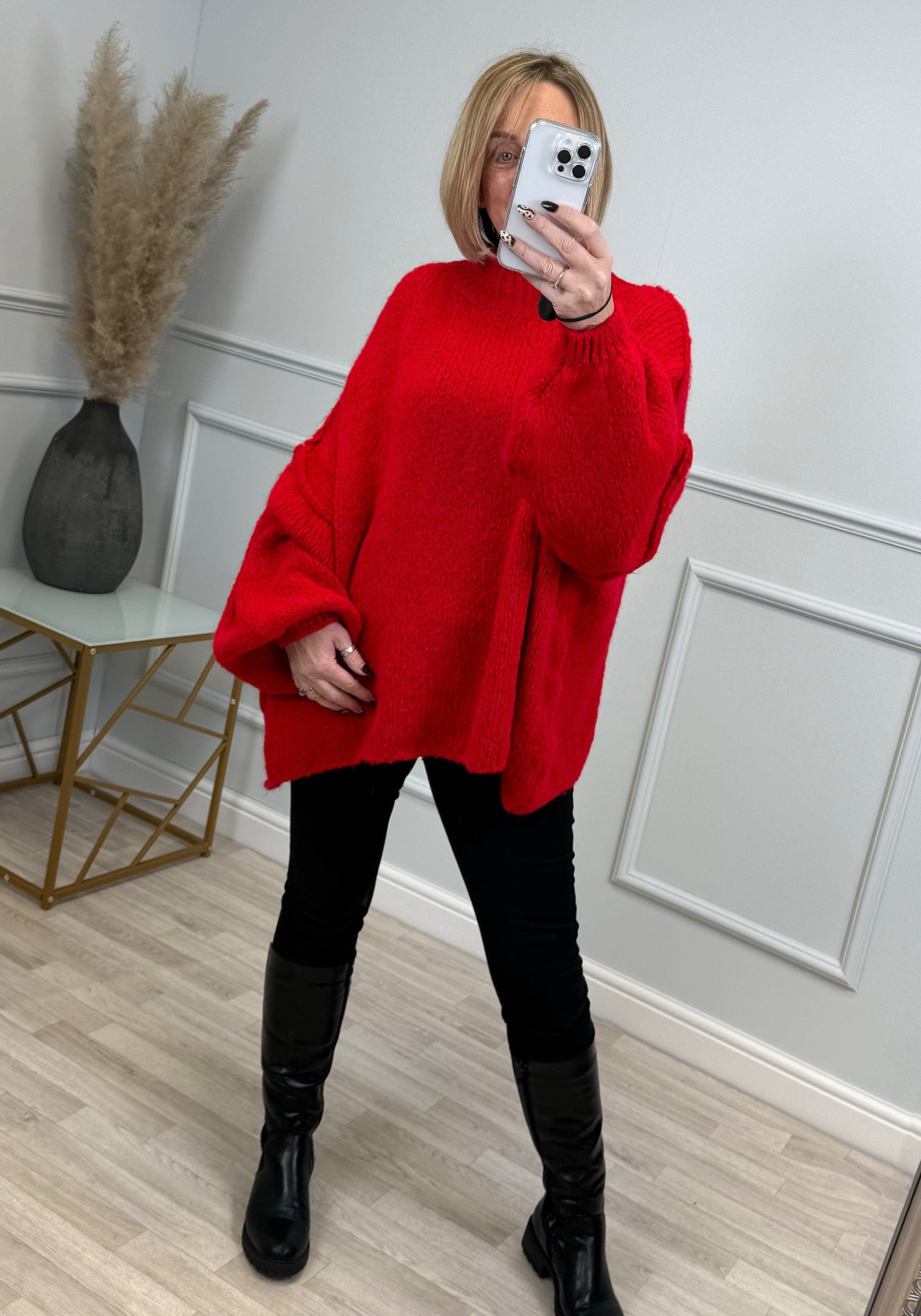 Fallon Oversized Exposed Seam Jumper 10-20 Red