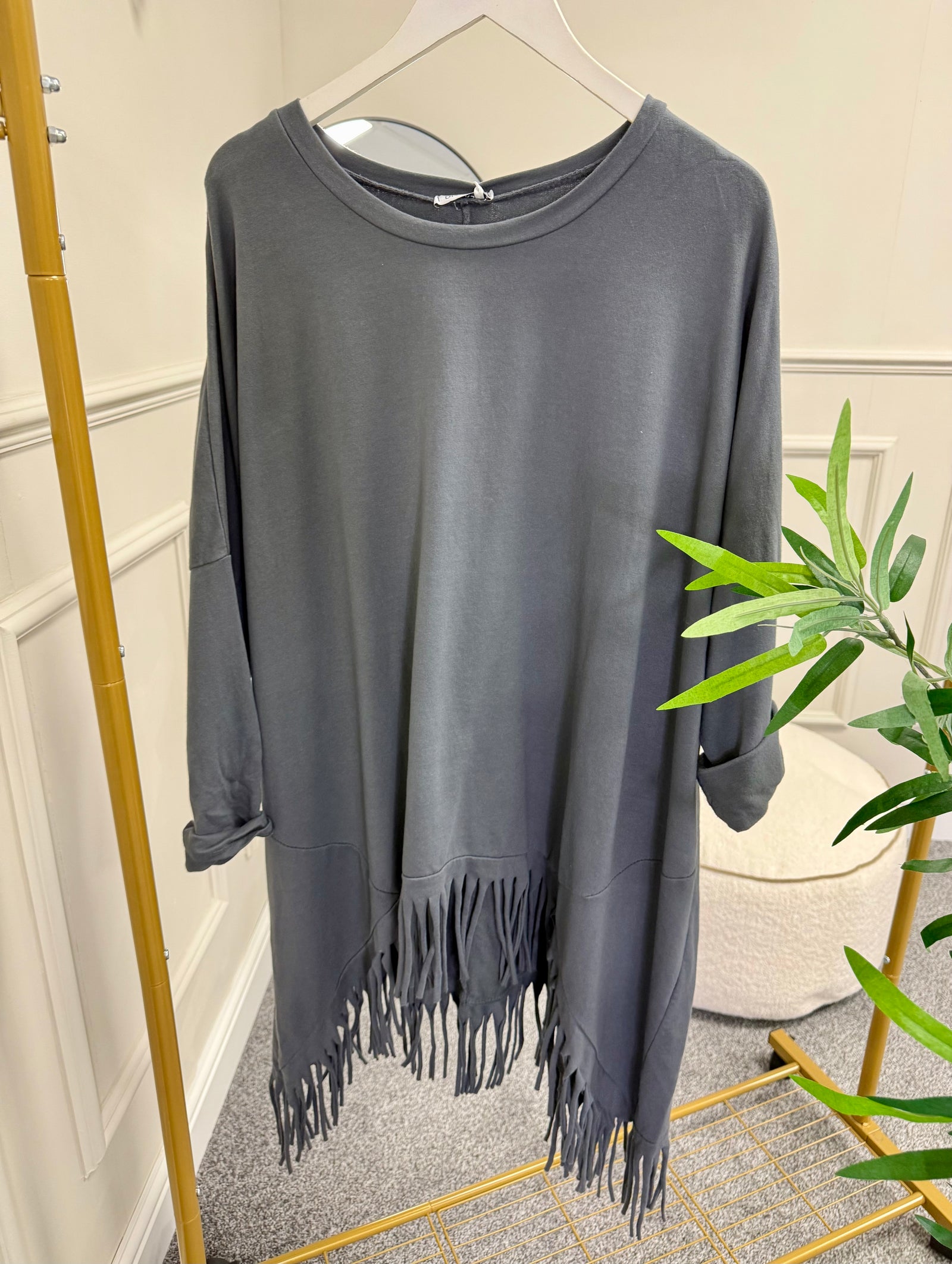 Tassel Hem Sweatshirt Tunic  Top 12-24