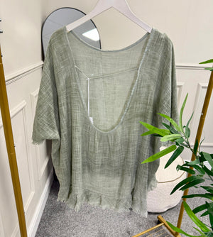 Cotton Fray Hem Boho Top 12-20