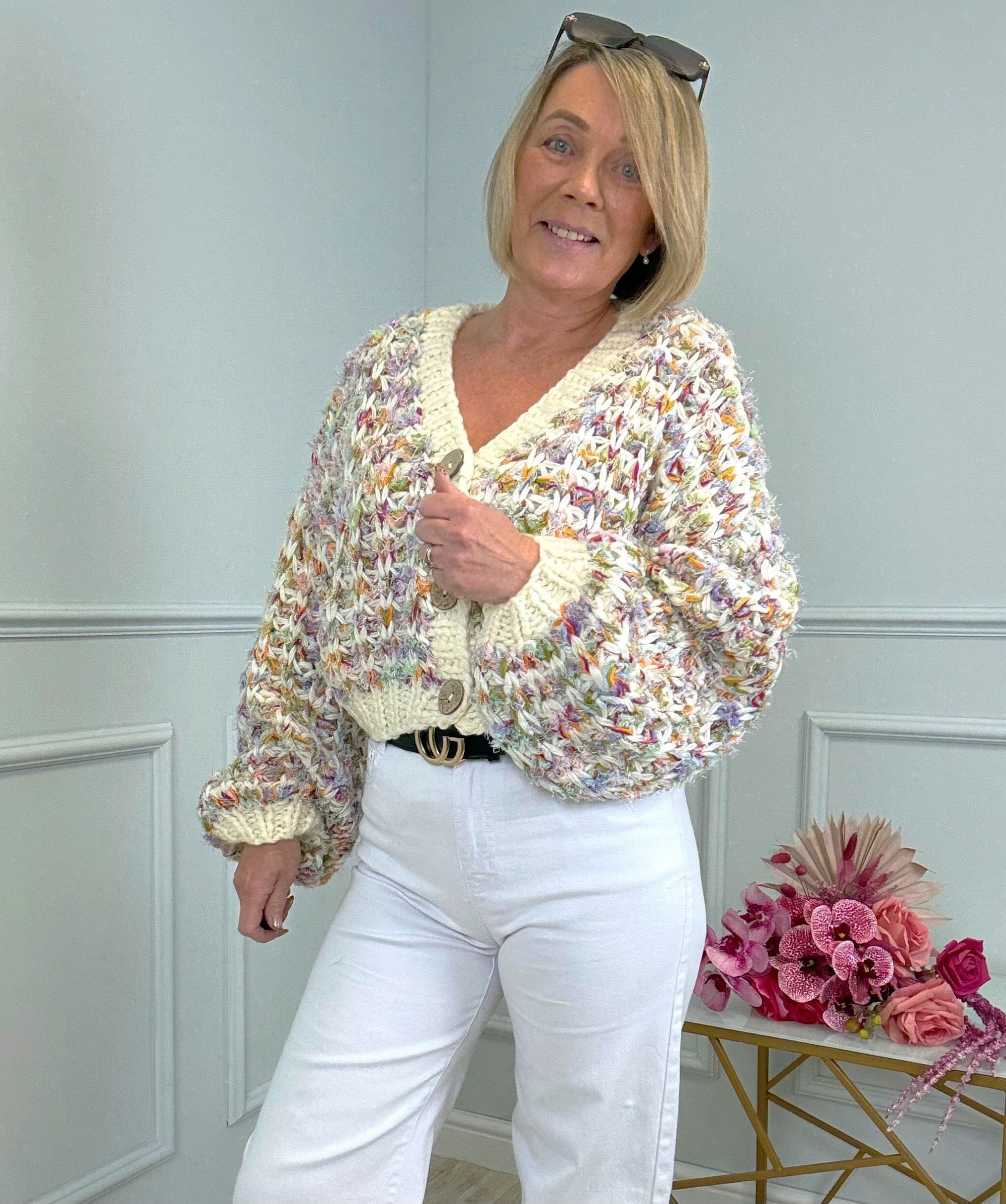 Juniper Chunky Rainbow Fleck Button-Up Cardigan 8-16 Hand Made