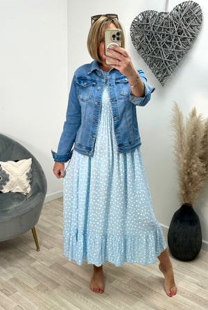 Irina Polka Dot Midi Dress 8-16 Baby Blue - Susie's Boutique