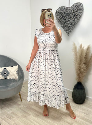 Irina Polka Dot Midi Dress 8-16 White - Susie's Boutique