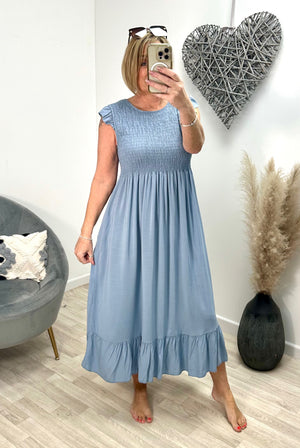 Irina Plain Midi Dress 8-16 Denim Blue - Susie's Boutique