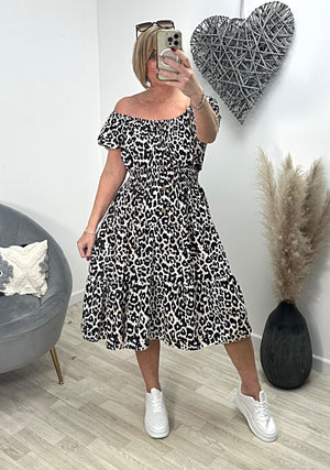 Althea Leopard Magic Midi Dress 10-20 Black - Susie's Boutique