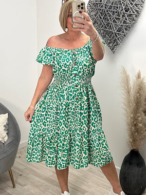 Althea Leopard Magic Midi Dress 10-20 Green - Susie's Boutique