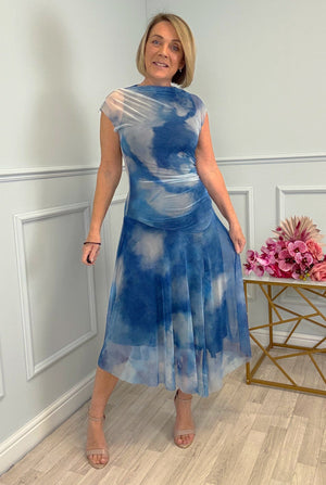 Celeste Cloud Mesh Midi Dress 8–14 Blue Haze