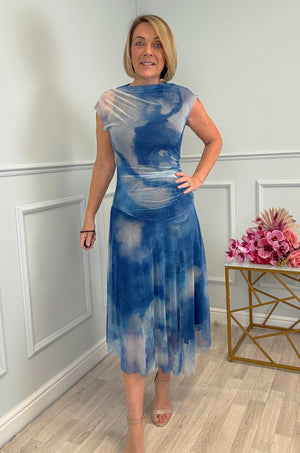 Celeste Cloud Mesh Midi Dress 8–14 Blue Haze