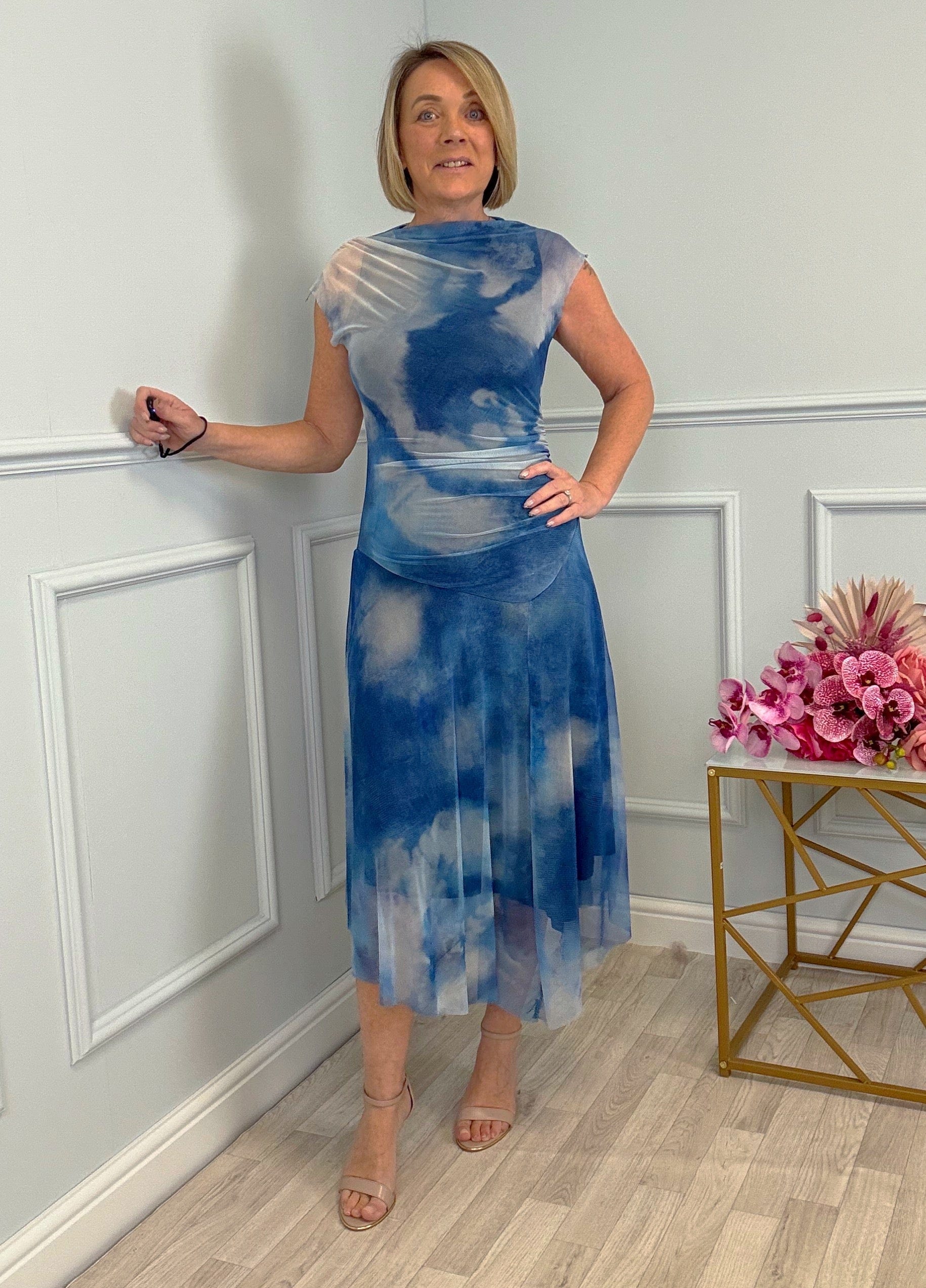 Celeste Cloud Mesh Midi Dress 8–14 Blue Haze - Susie's Boutique