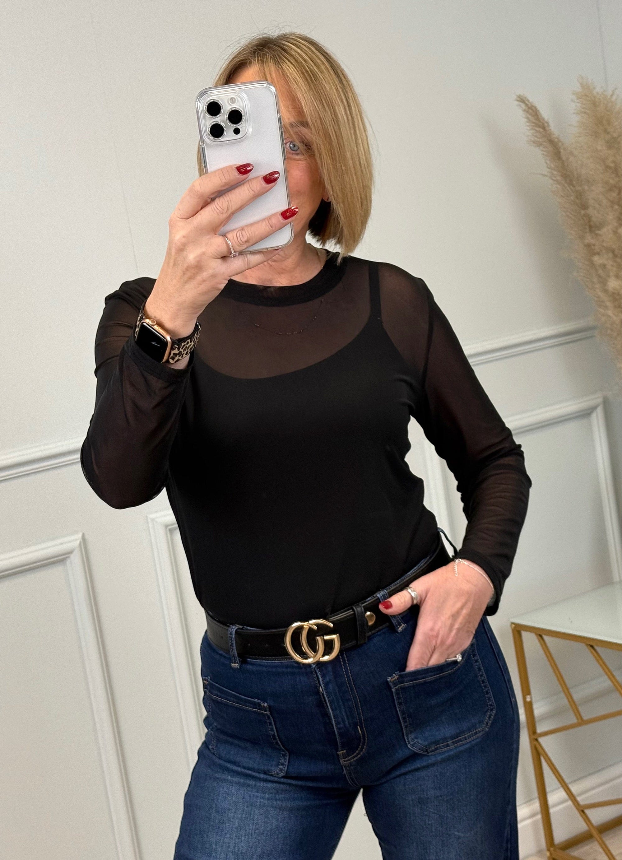 Carissa Plain Mesh Top 8-18 Black - Susie's Boutique