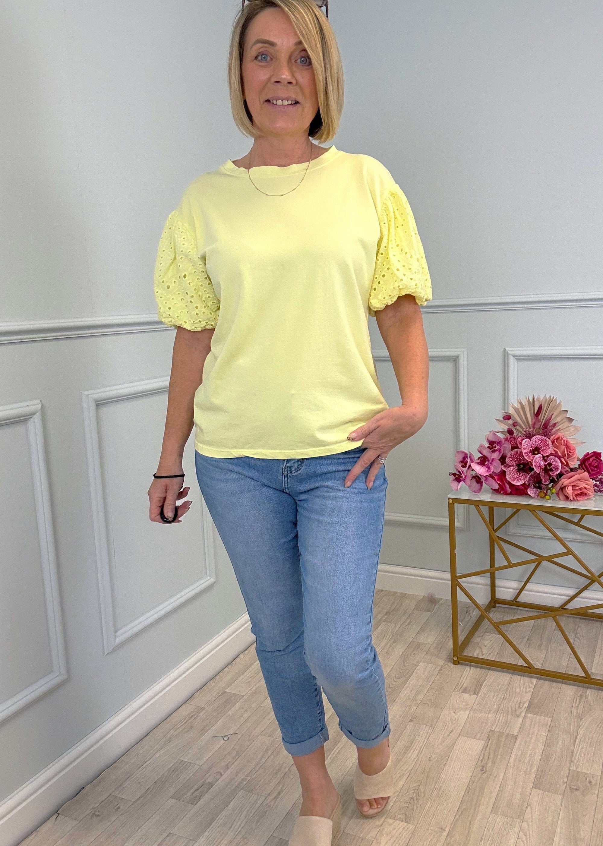 Piper Broderie Puff Sleeve T-Shirt 8-16 Lemon