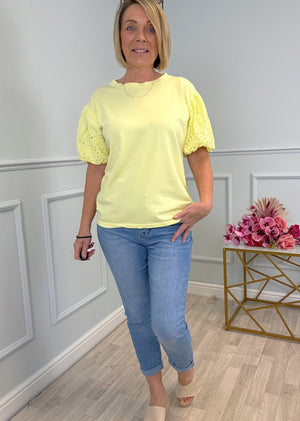 Piper Broderie Puff Sleeve T-Shirt 8-16 Lemon