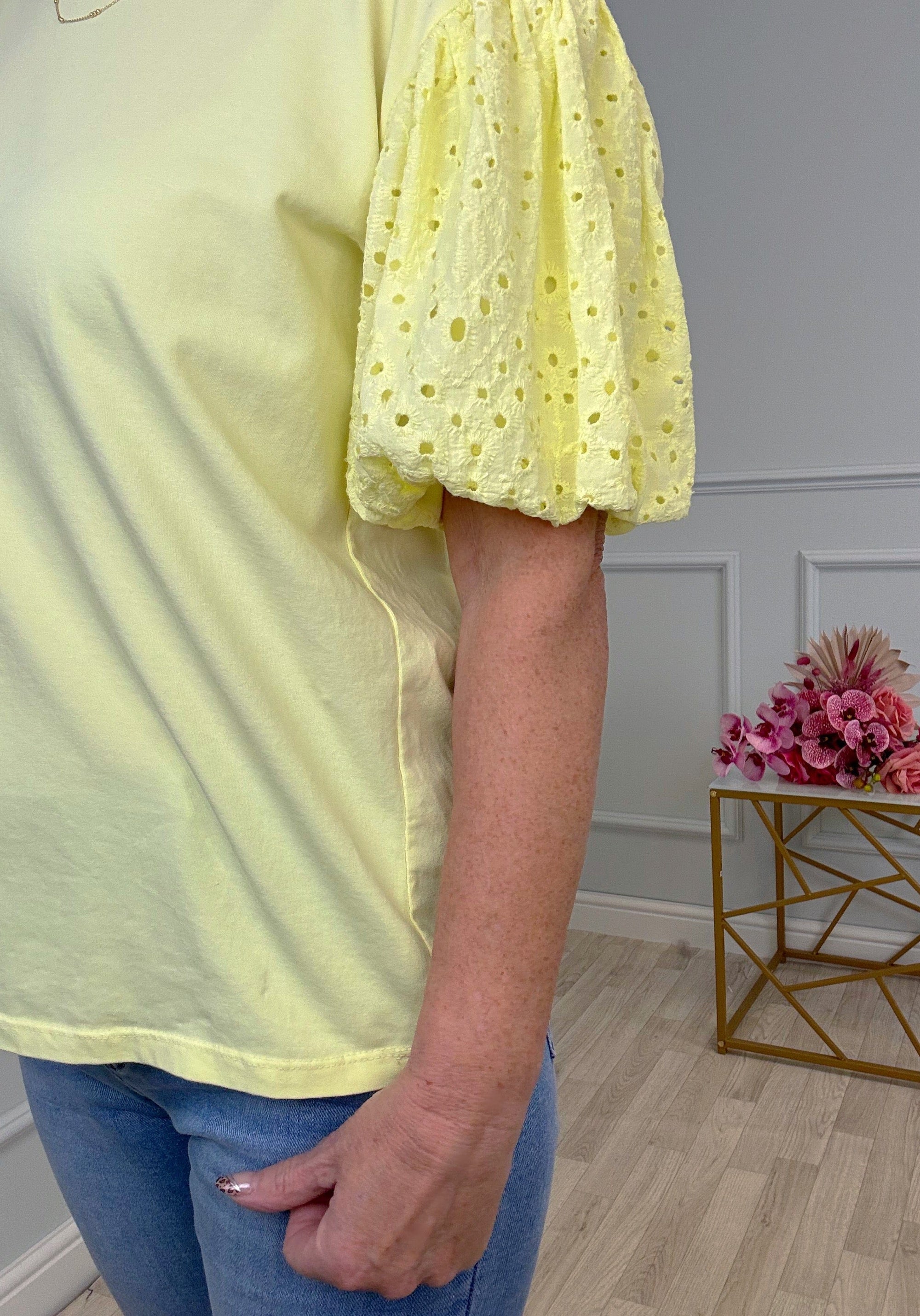 Piper Broderie Puff Sleeve T-Shirt 8-16 Lemon