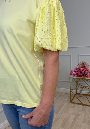 Piper Broderie Puff Sleeve T-Shirt 8-16 Lemon
