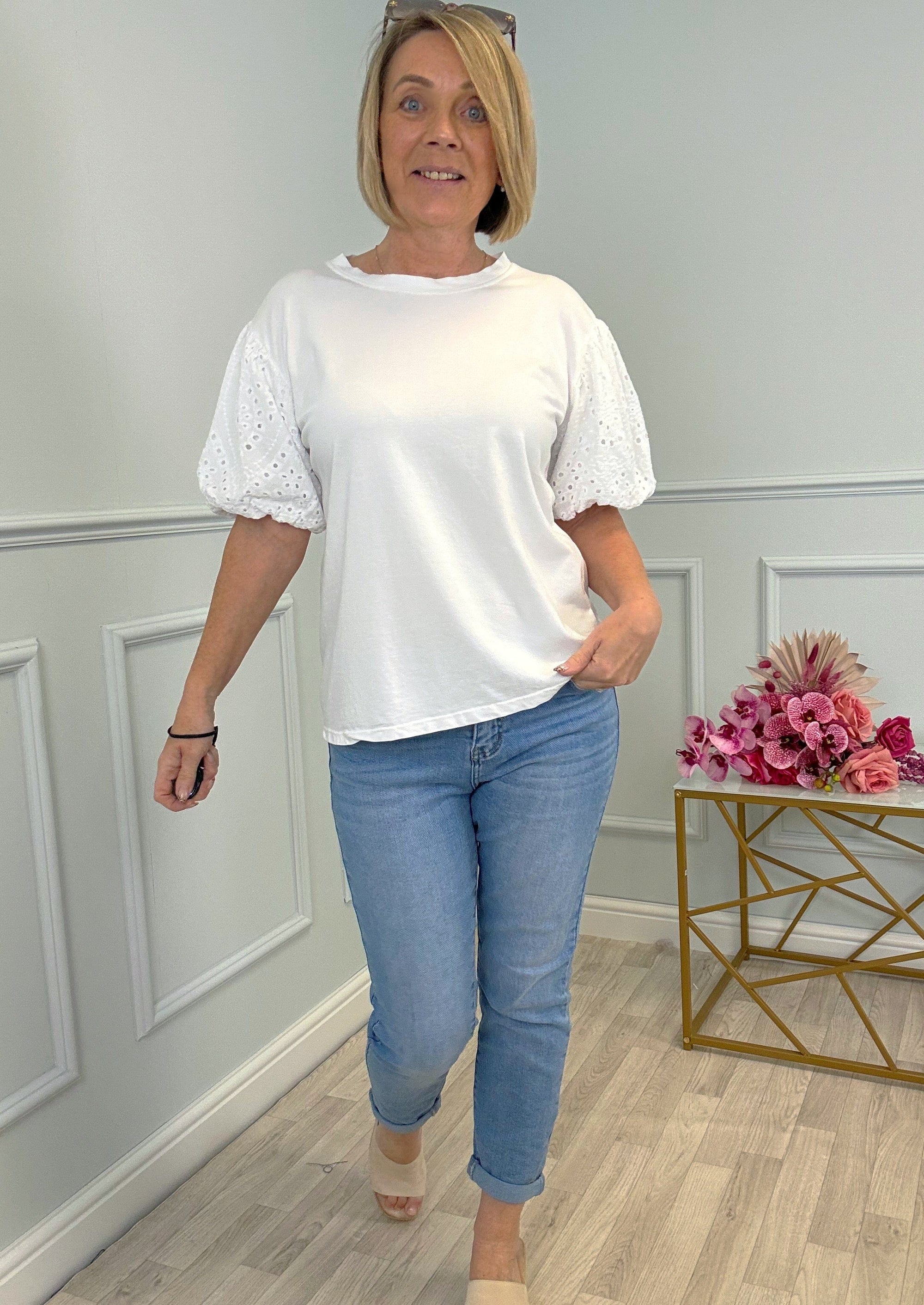 Piper Broderie Puff Sleeve T-Shirt 8-16 White