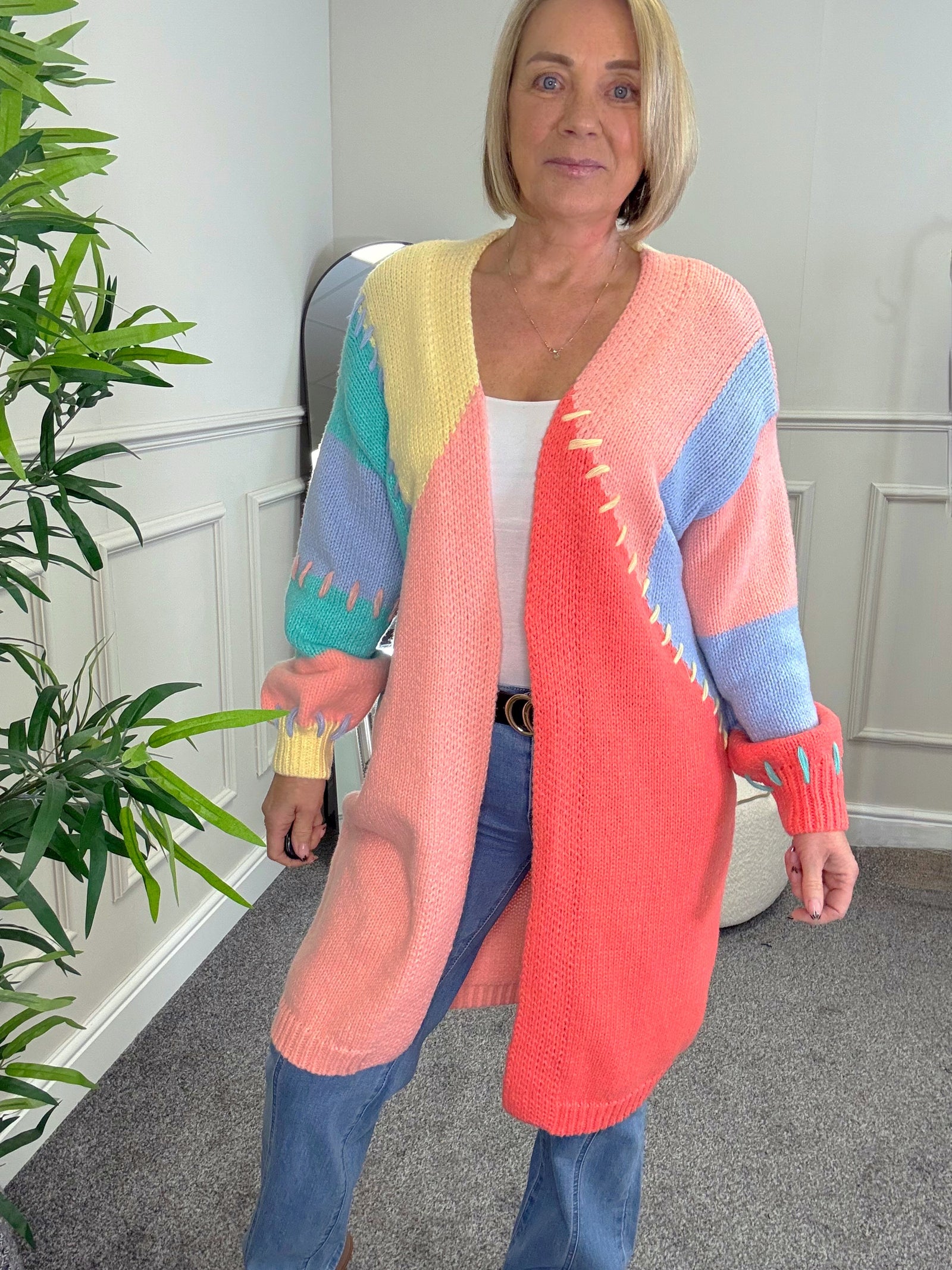 Christine Colour Block Colossal Knit Longline Cardigan