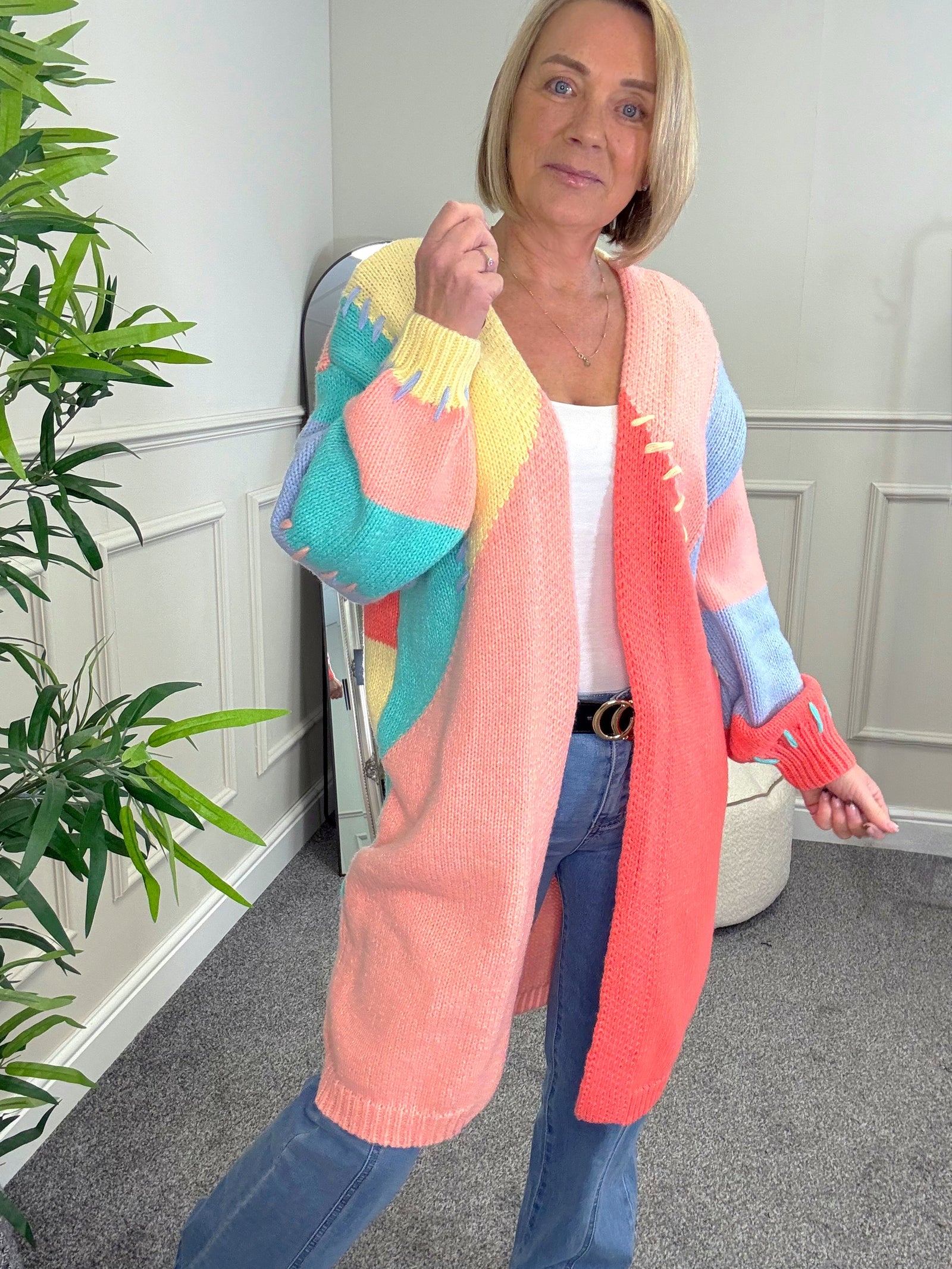 Christine Colour Block Colossal Knit Longline Cardigan