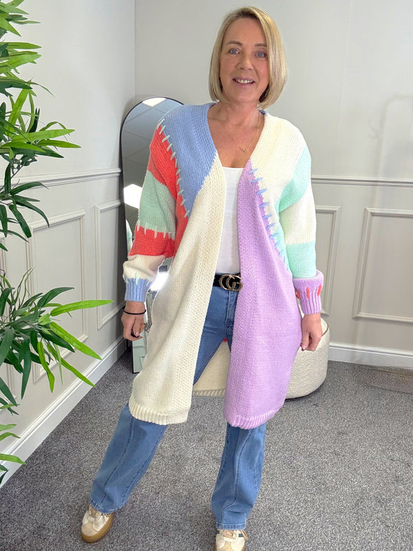 Christine Colour Block Colossal Knit Longline Cardigan