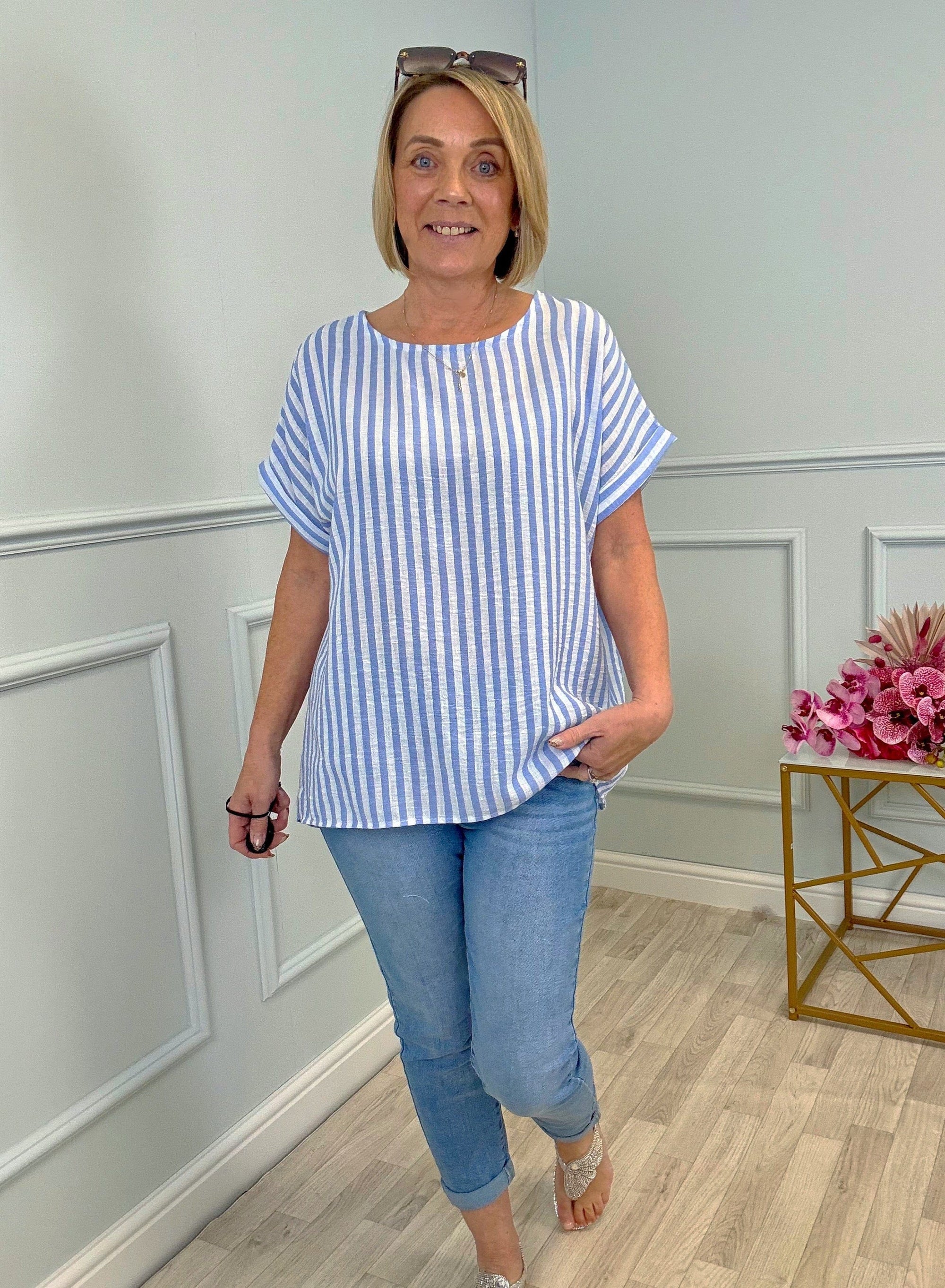 Emmie Stripe Top 8–18 Sky Blue
