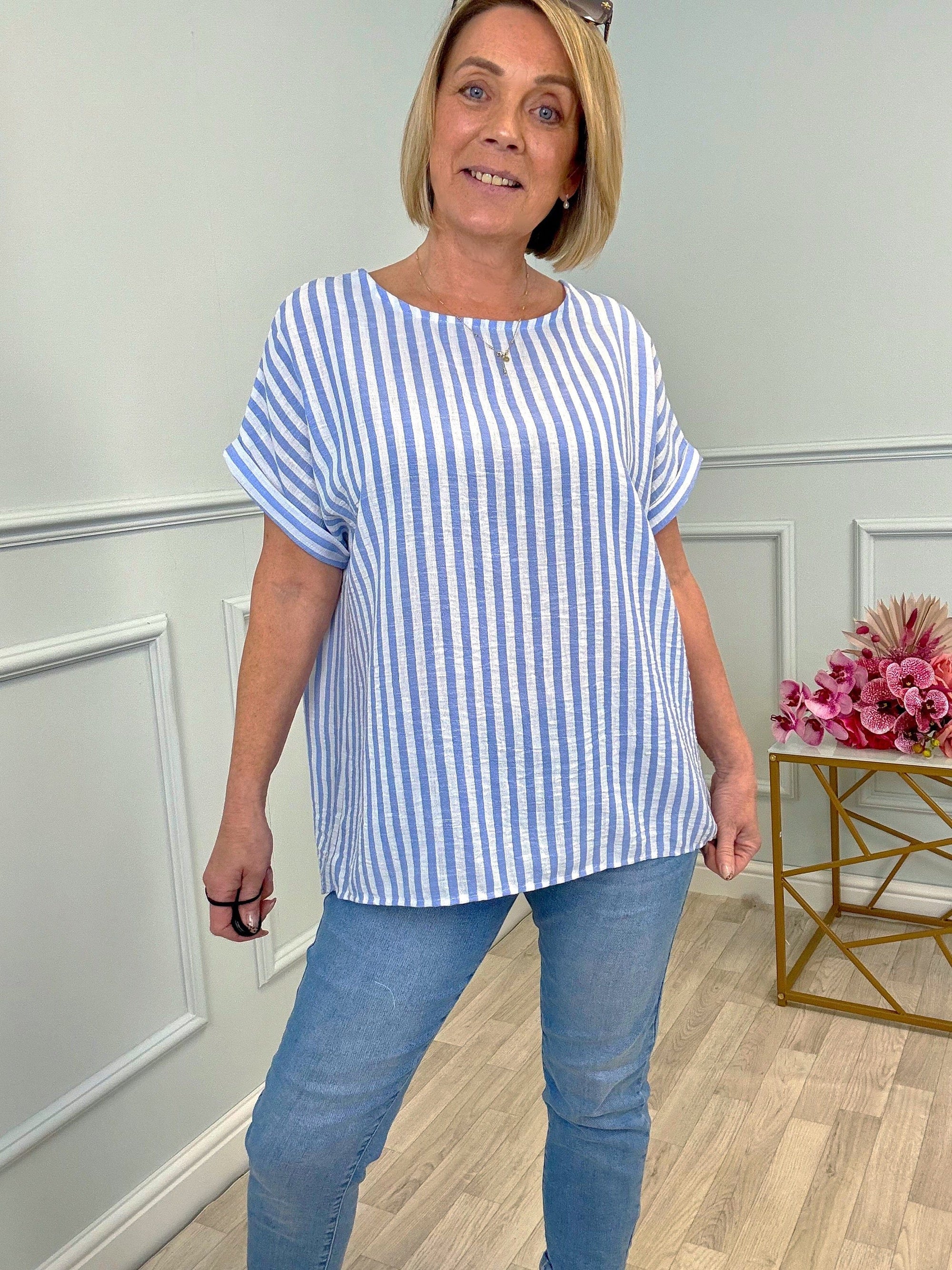 Emmie Stripe Top 8–18 Sky Blue